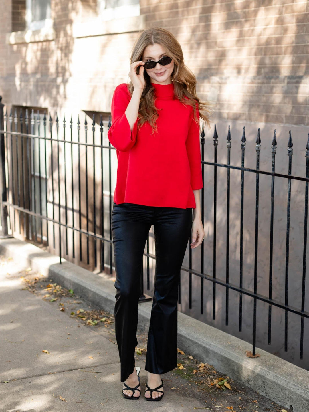 red mock neck sweater