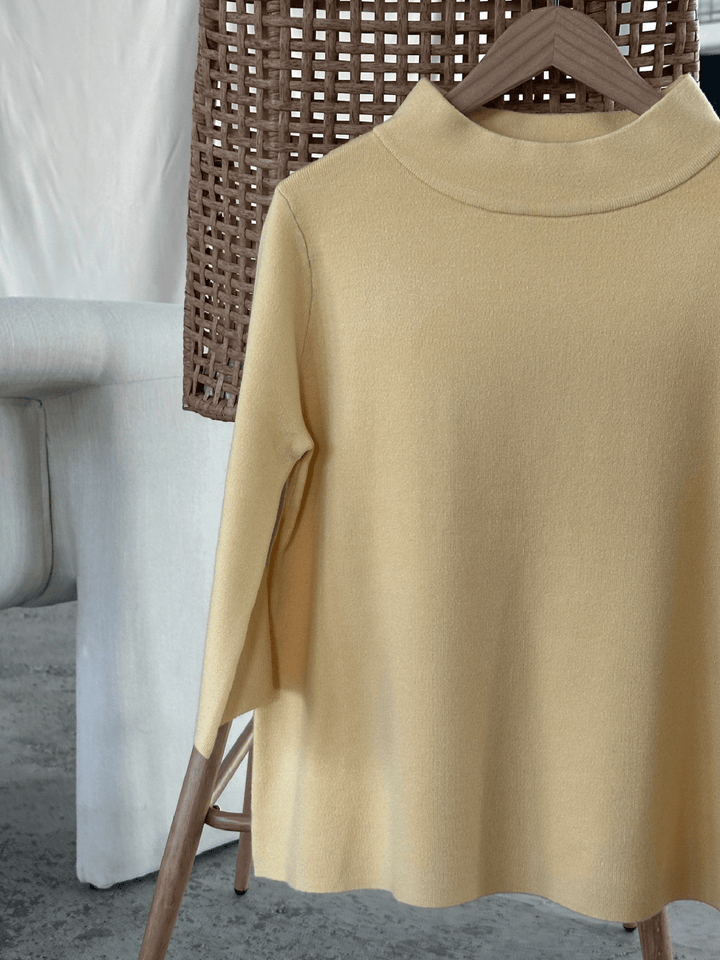 yellow mock neck bell sleeve sweater
