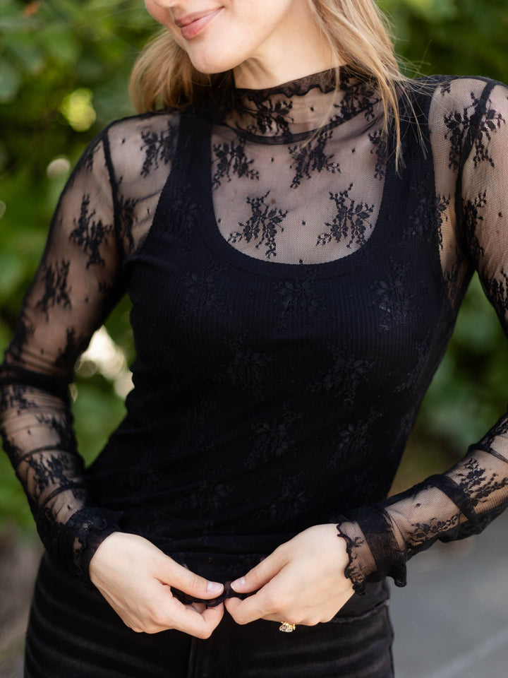 Mock Neck Classic Lace Long Sleeve