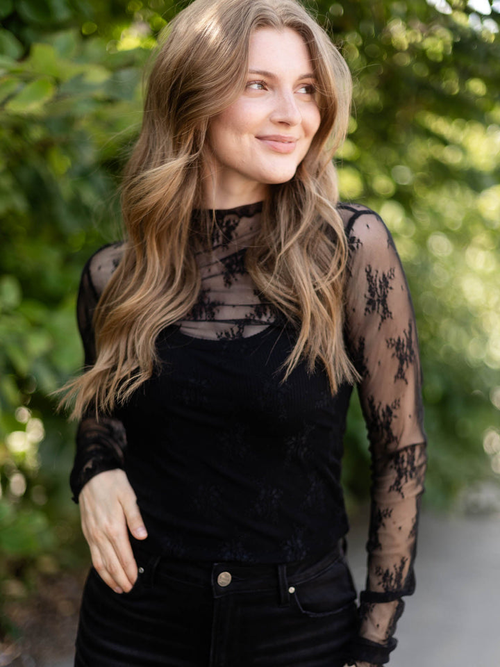 Mock Neck Classic Lace Long Sleeve