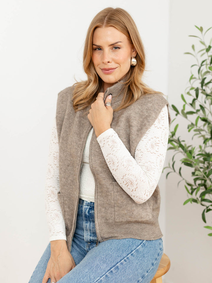 Mock Neck Zipper Closure Sweater Vest