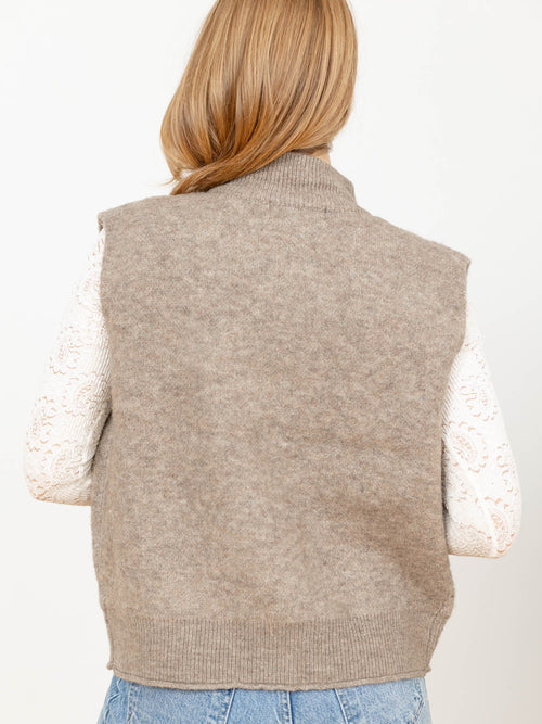 Mock Neck Zipper Closure Sweater Vest