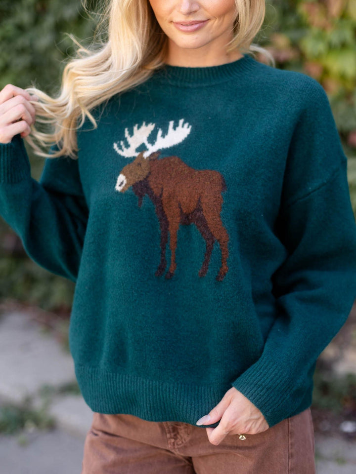 Moose Long Sleeve Crew Neck Sweater