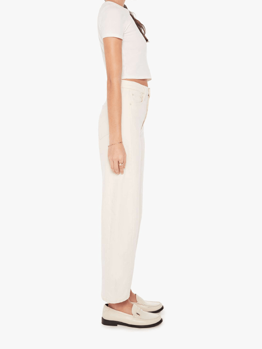 MOTHER The Half Pipe Ankle jeans in Act Natural wash, a light, wide-leg denim.