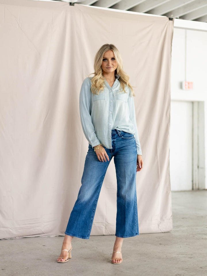 mother cropped wide leg denim 