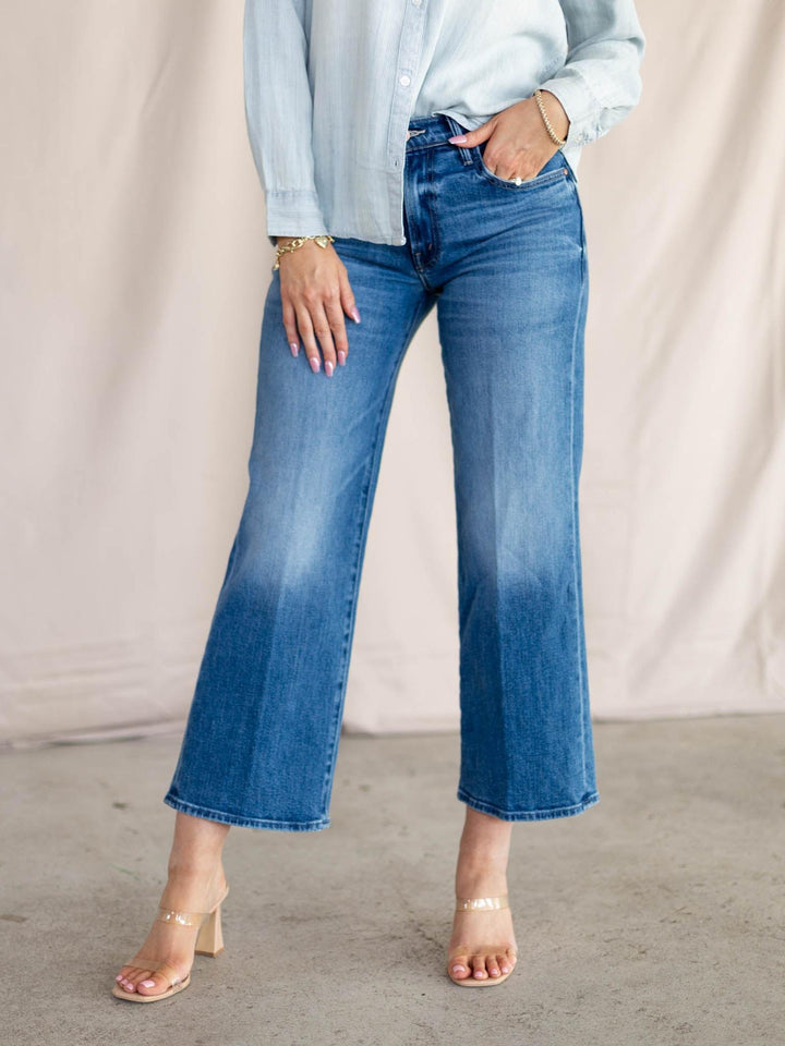 mother cropped wide leg denim 