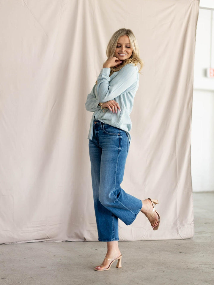 mother cropped wide leg denim 
