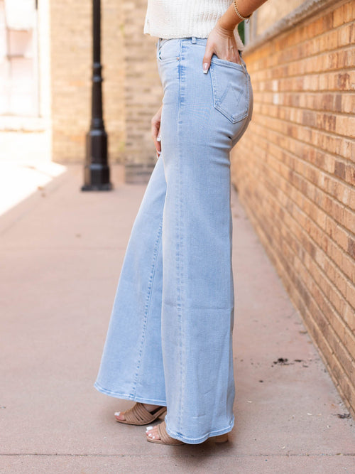 light wash ultra flared denim jeans