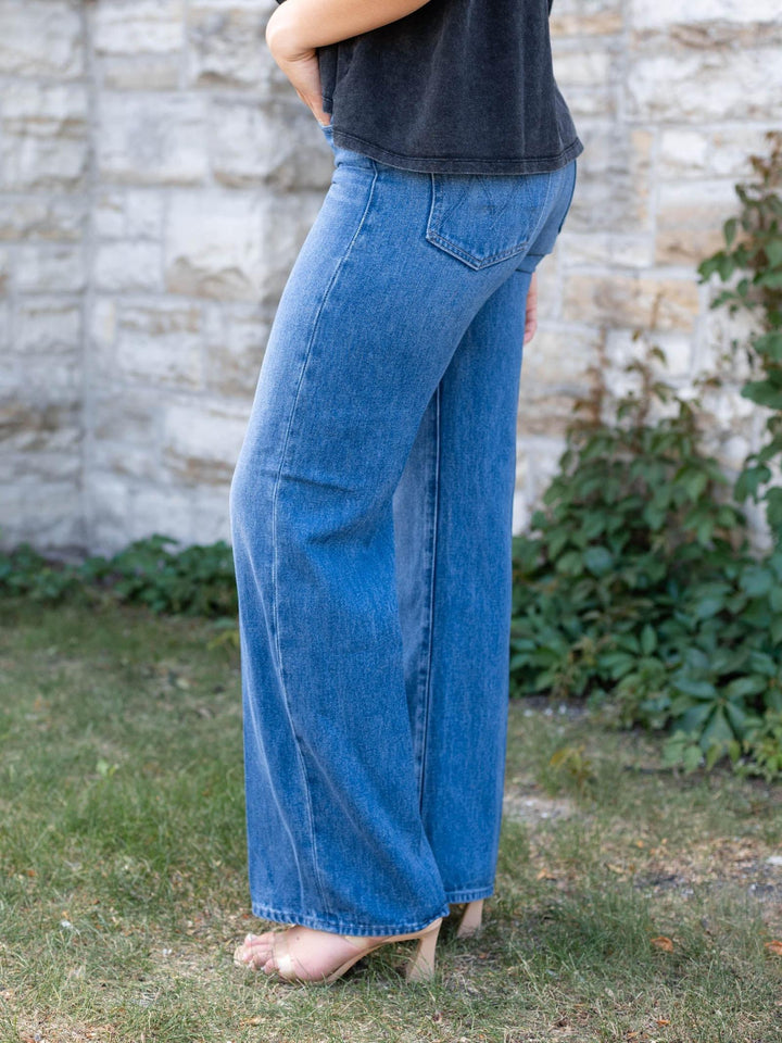 Mid rise dark wash denim