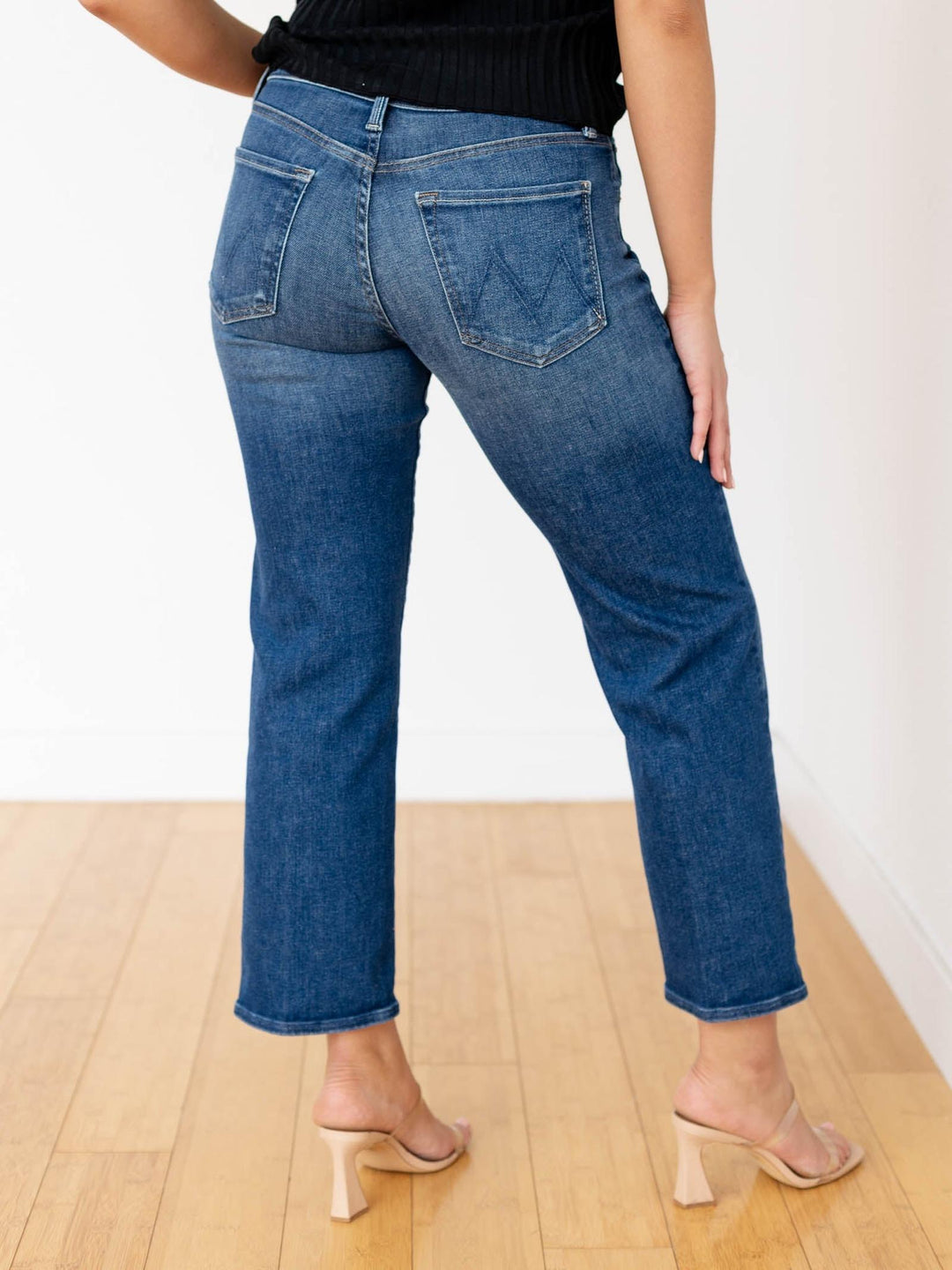 high rise cropped dark denim
