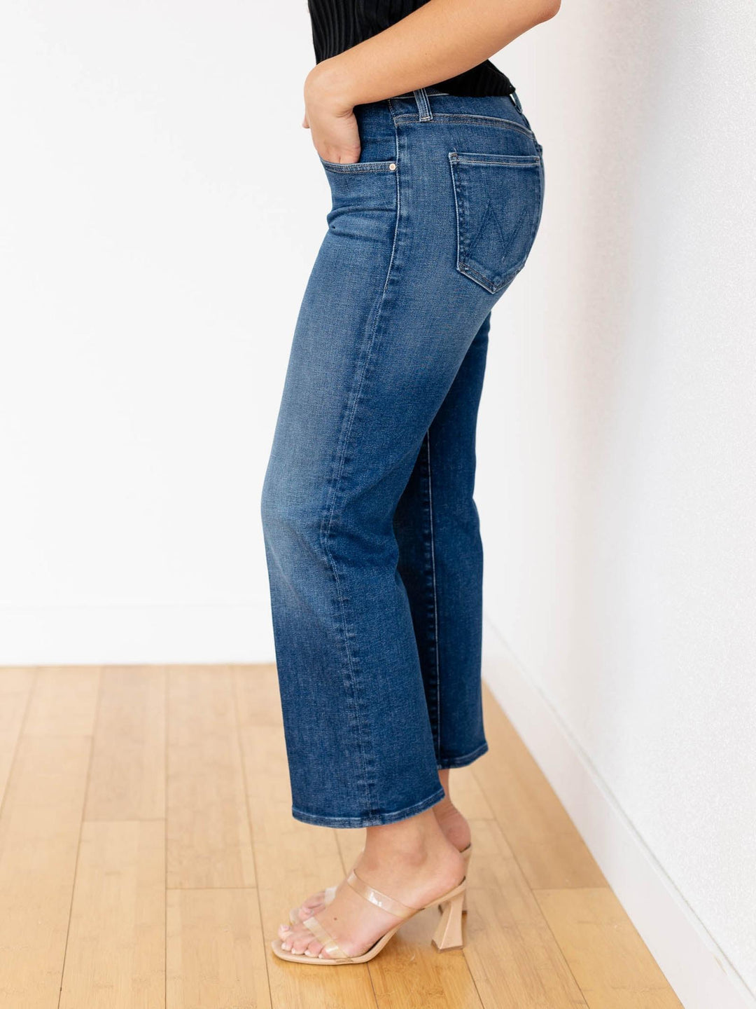 high rise cropped dark denim