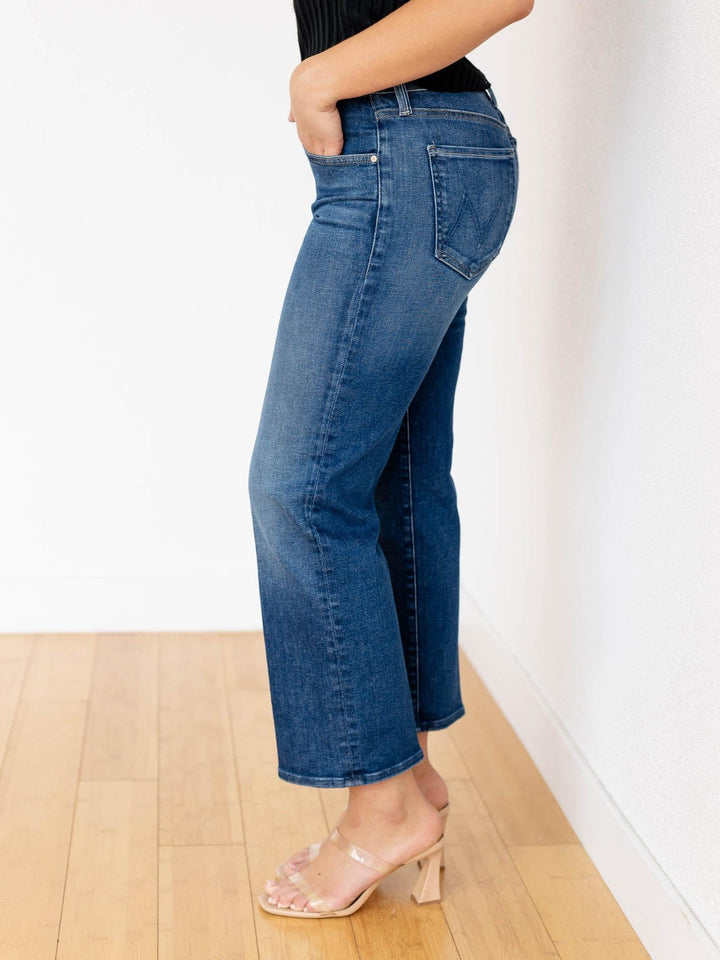 high rise cropped dark denim