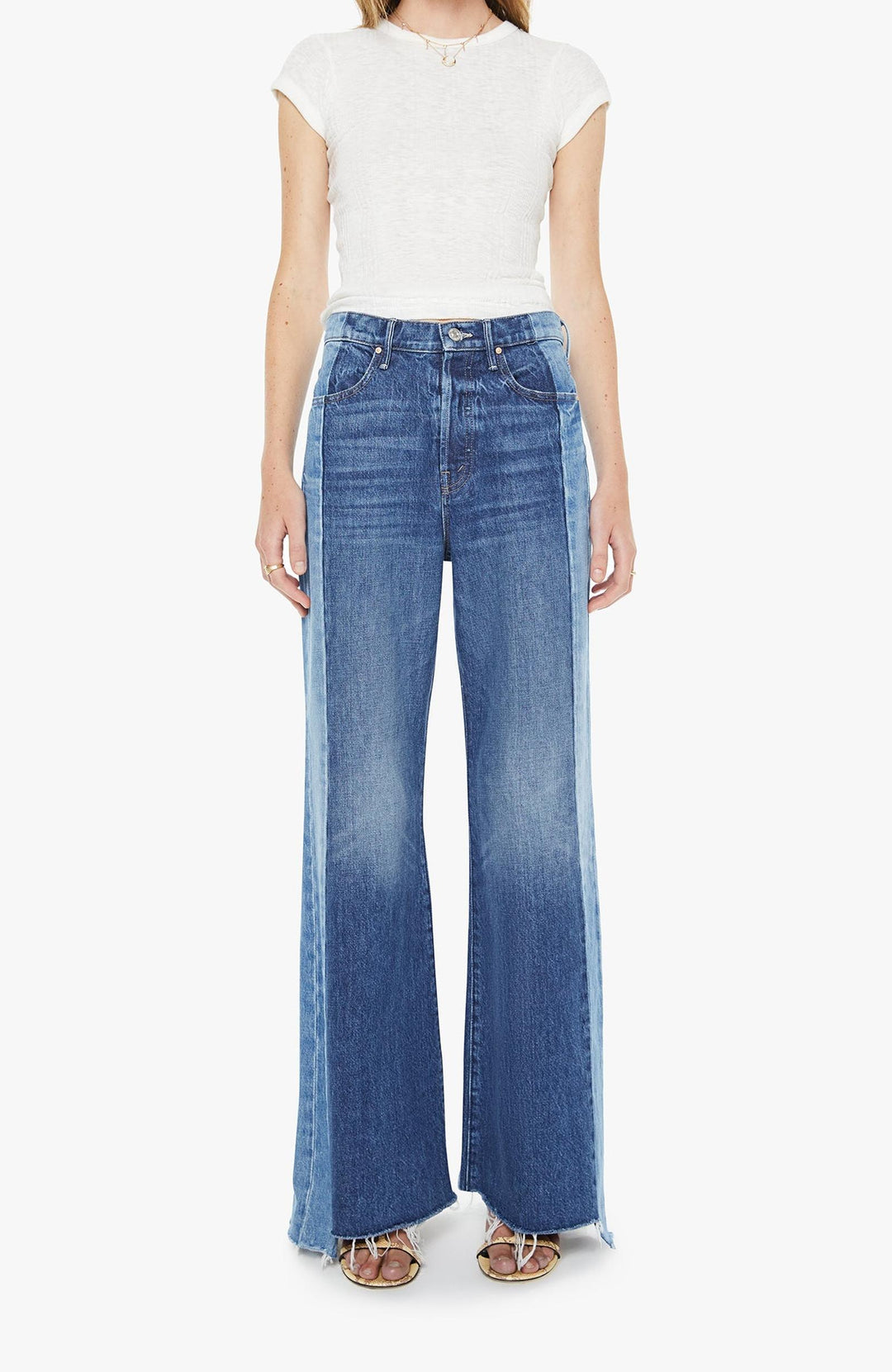 mother side panel dark wash denim