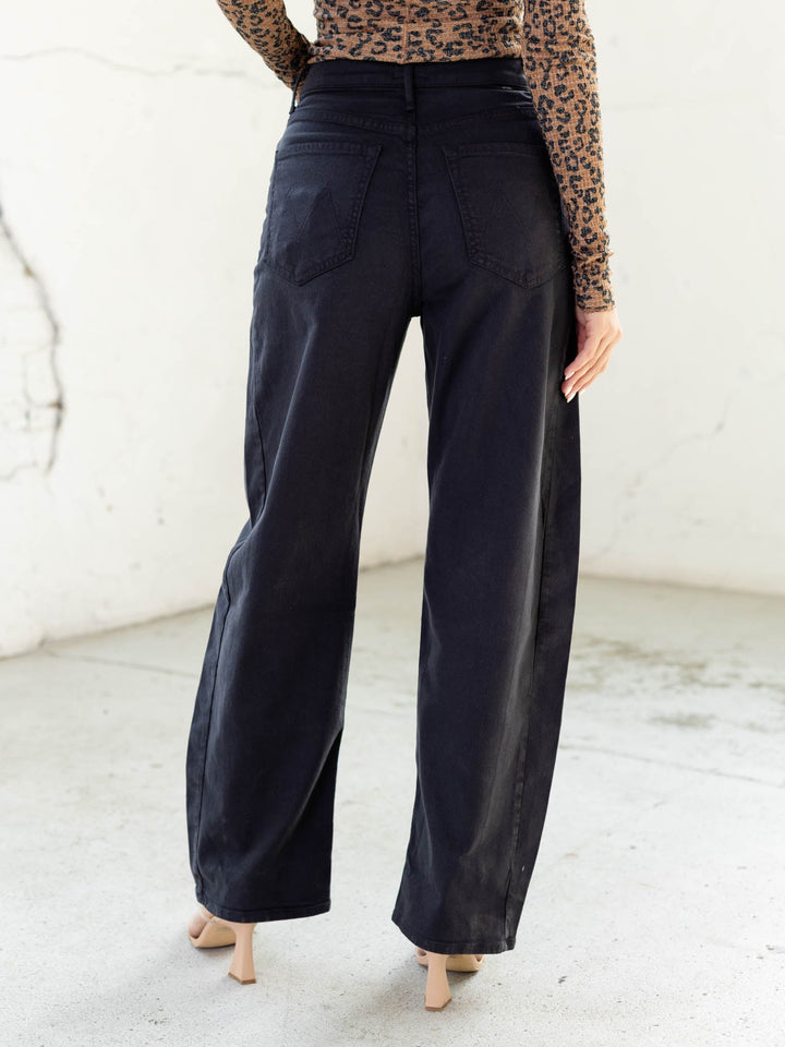 washed black barrel style denim