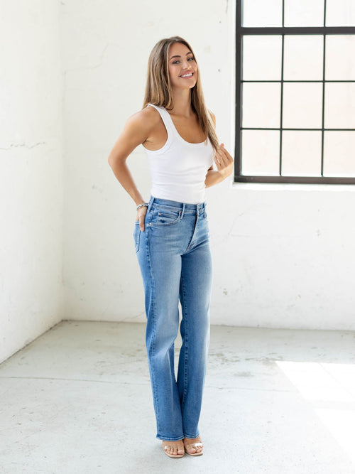 medium wash straight leg denim