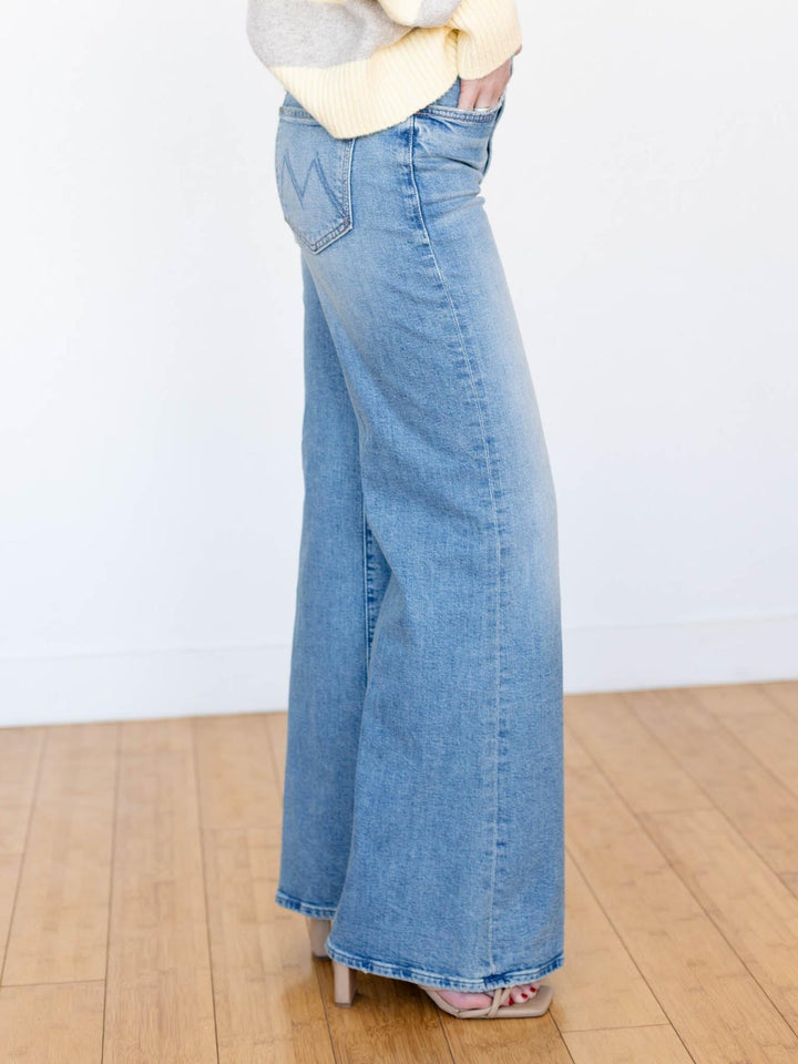 medium wash wide leg denim