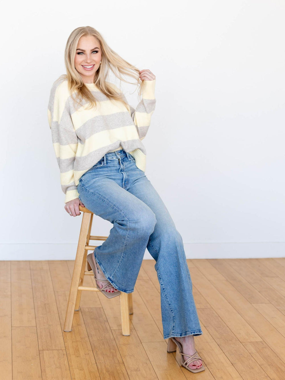 medium wash wide leg denim