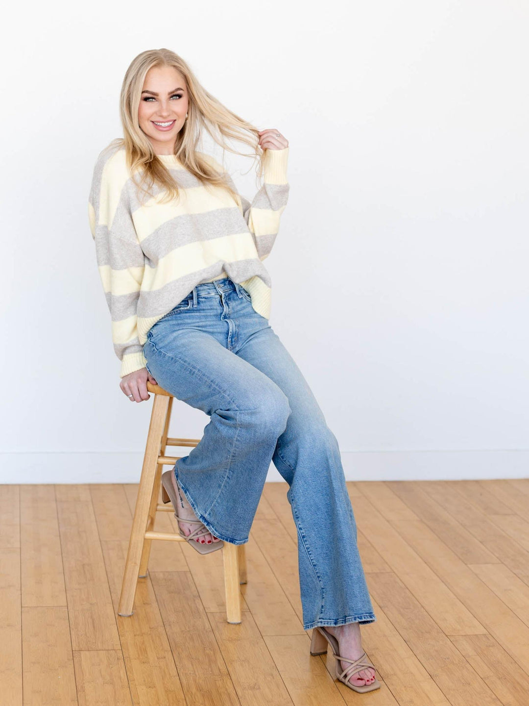 medium wash wide leg denim