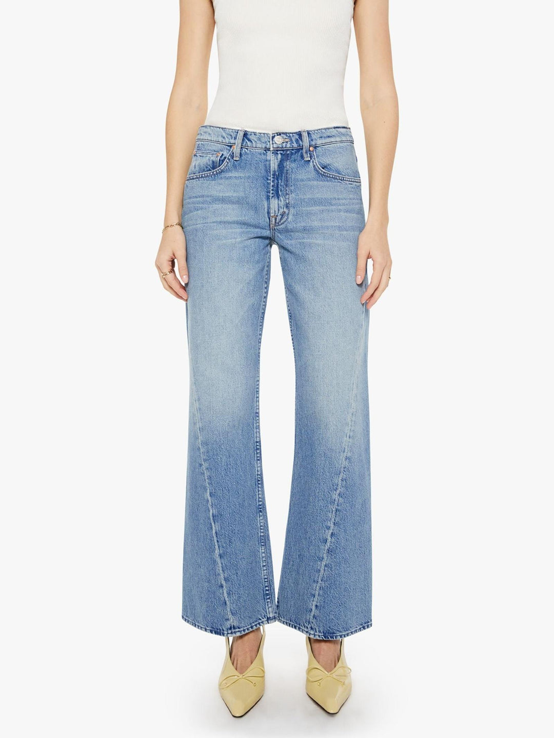 curved seam bootcut medium wash denim