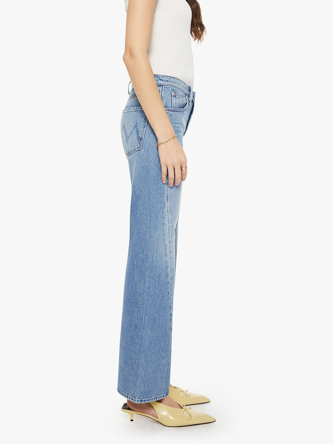 curved seam bootcut medium wash denim