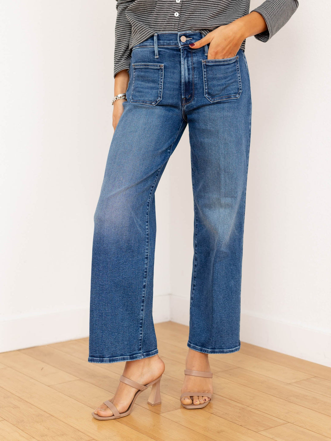 patch pocket straight leg denim