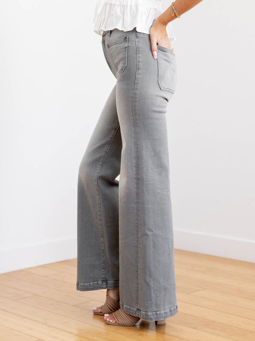 washed grey full length wide leg denim