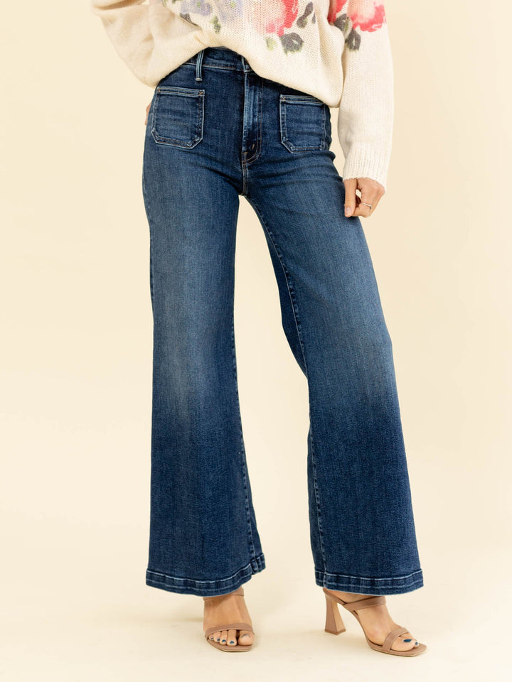 mother patch pocket dark wash denim