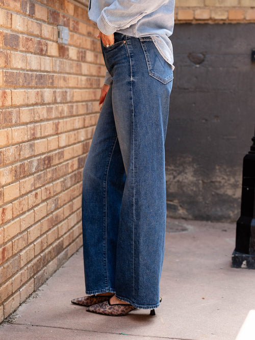 darker washed straight leg denim