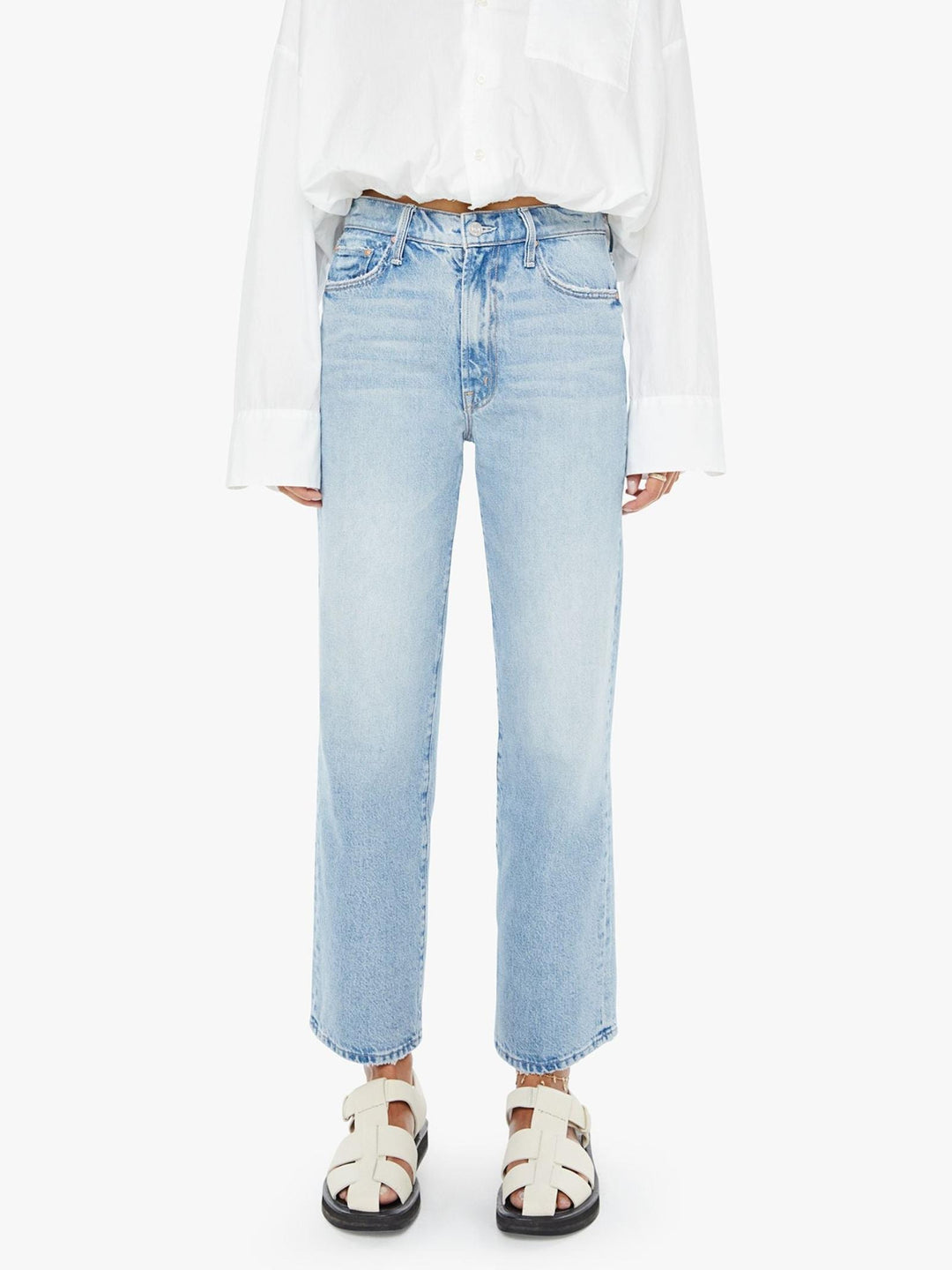 light wash wide straight leg denim