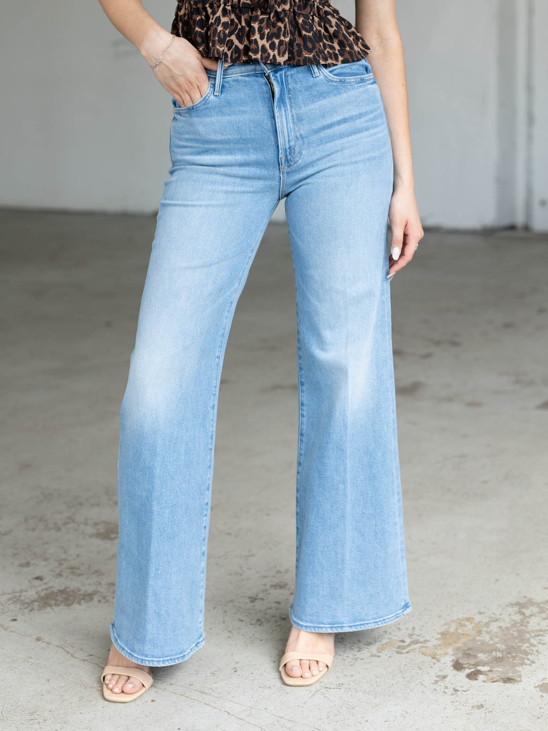 medium wash wide leg denim