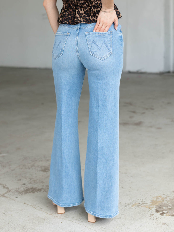 medium wash wide leg denim