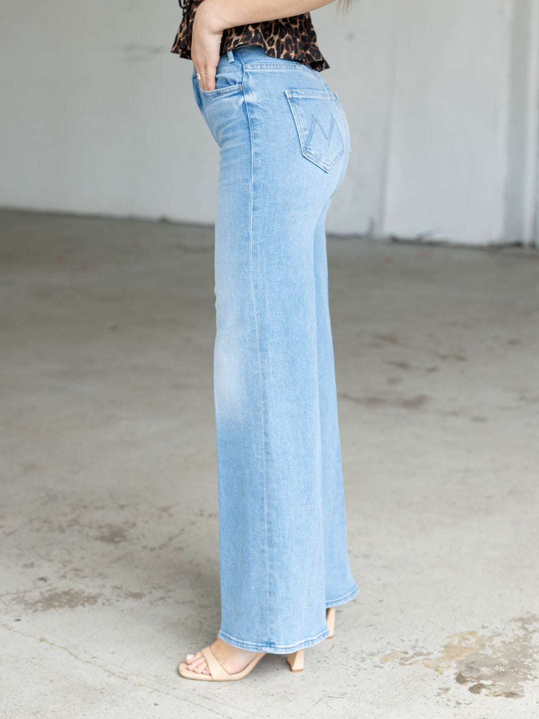 medium wash wide leg denim