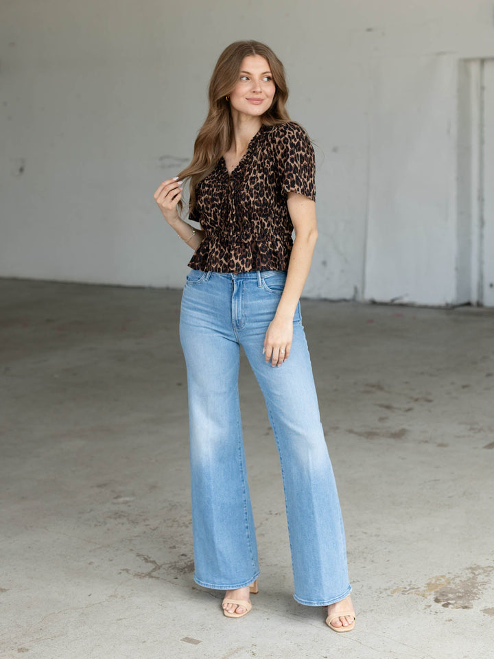medium wash wide leg denim