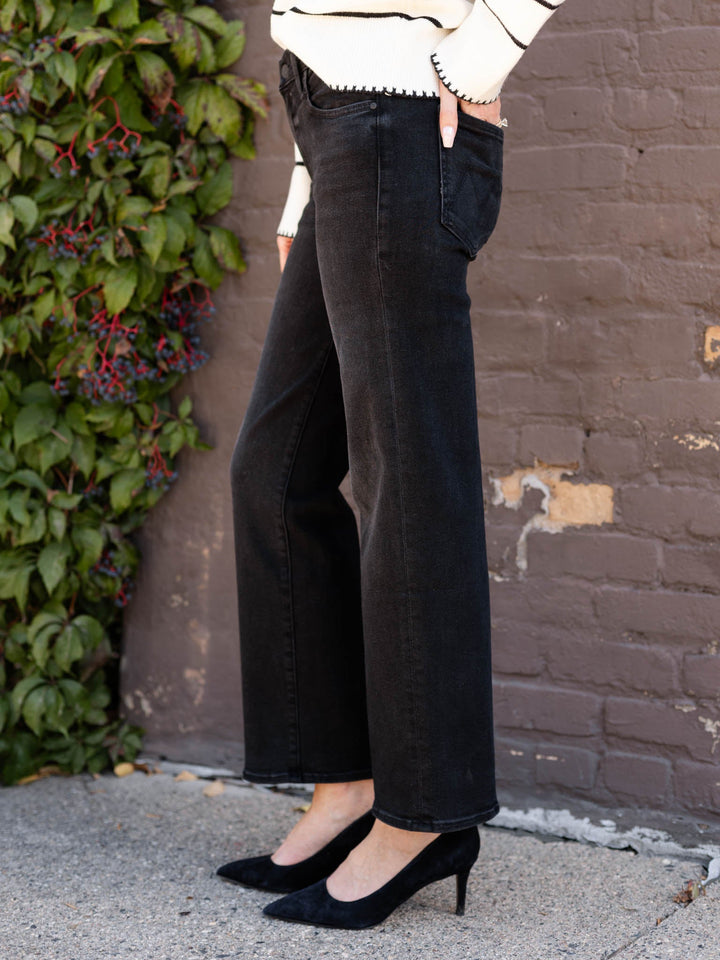 washed black straight leg denim