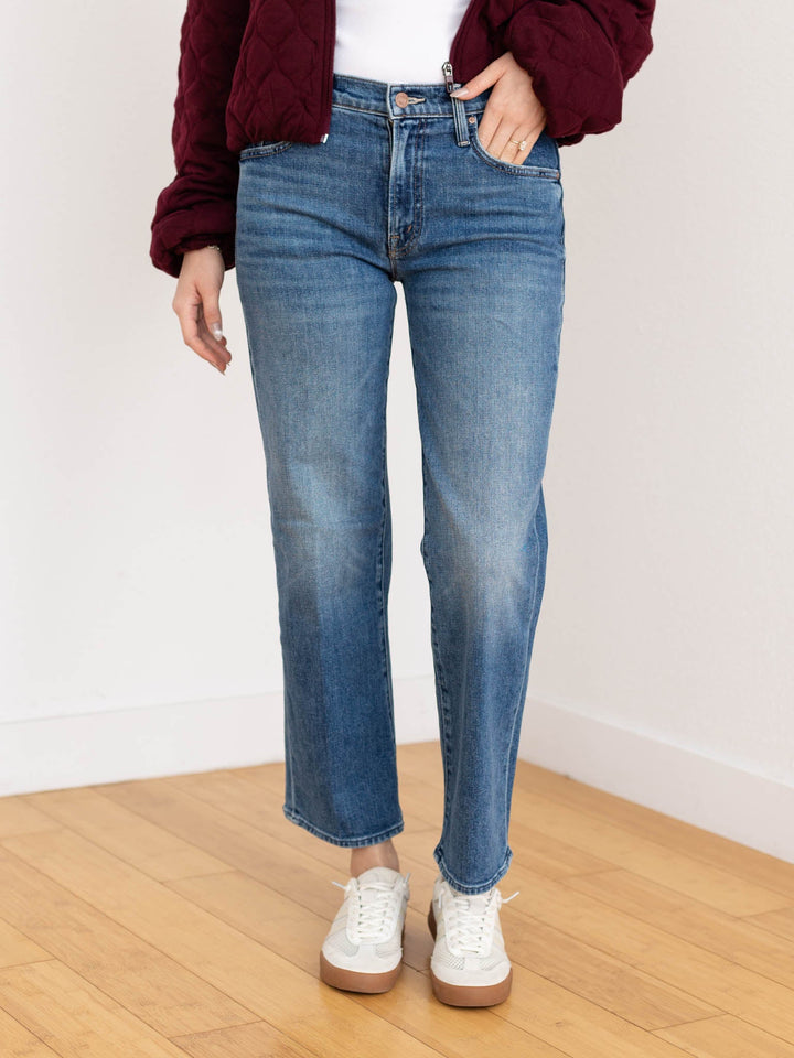 medium wash straight leg denim