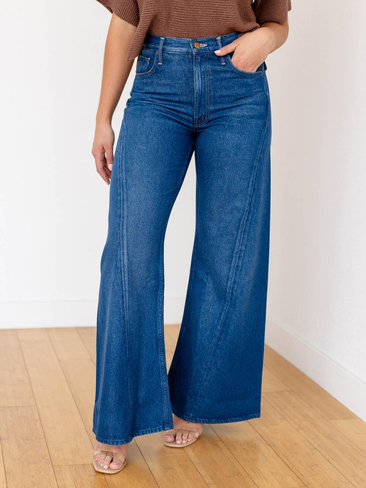 wide leg curved seam denim jeans