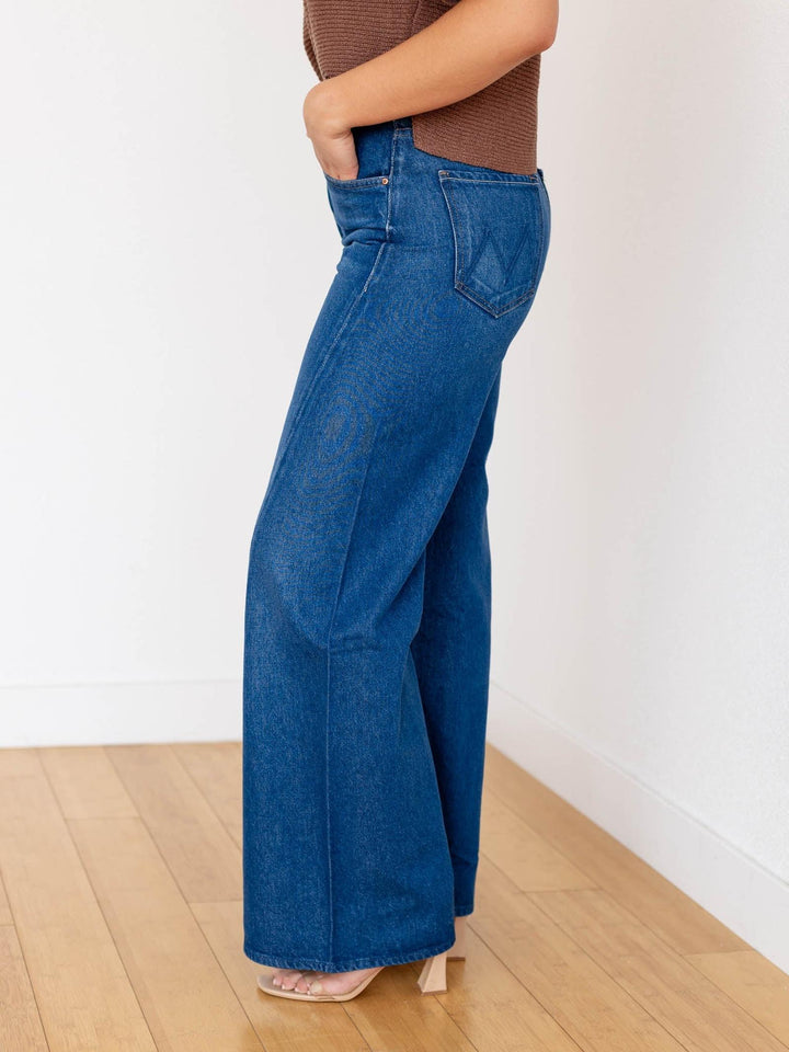 wide leg curved seam denim jeans