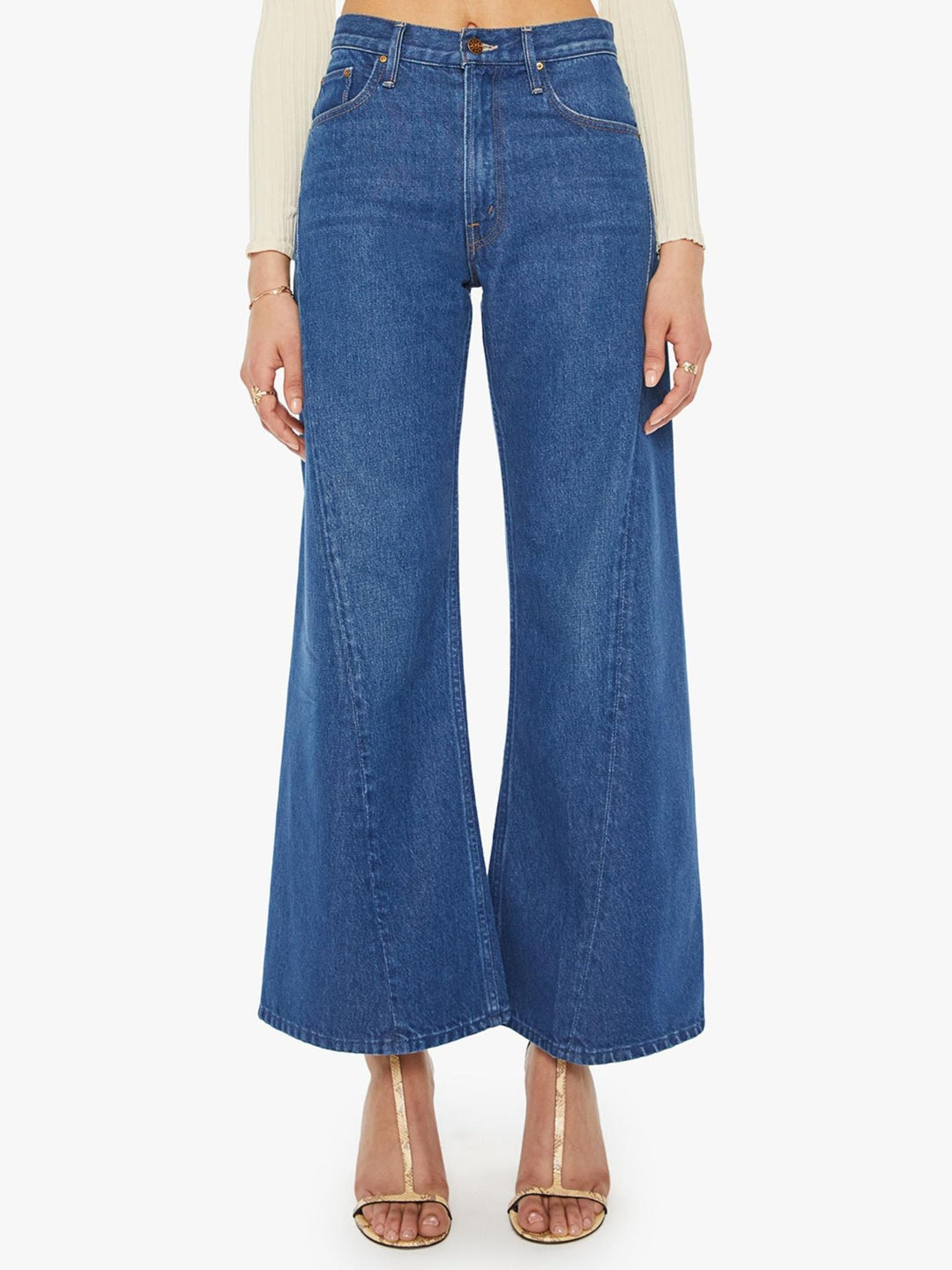 wide leg curved seam denim jeans