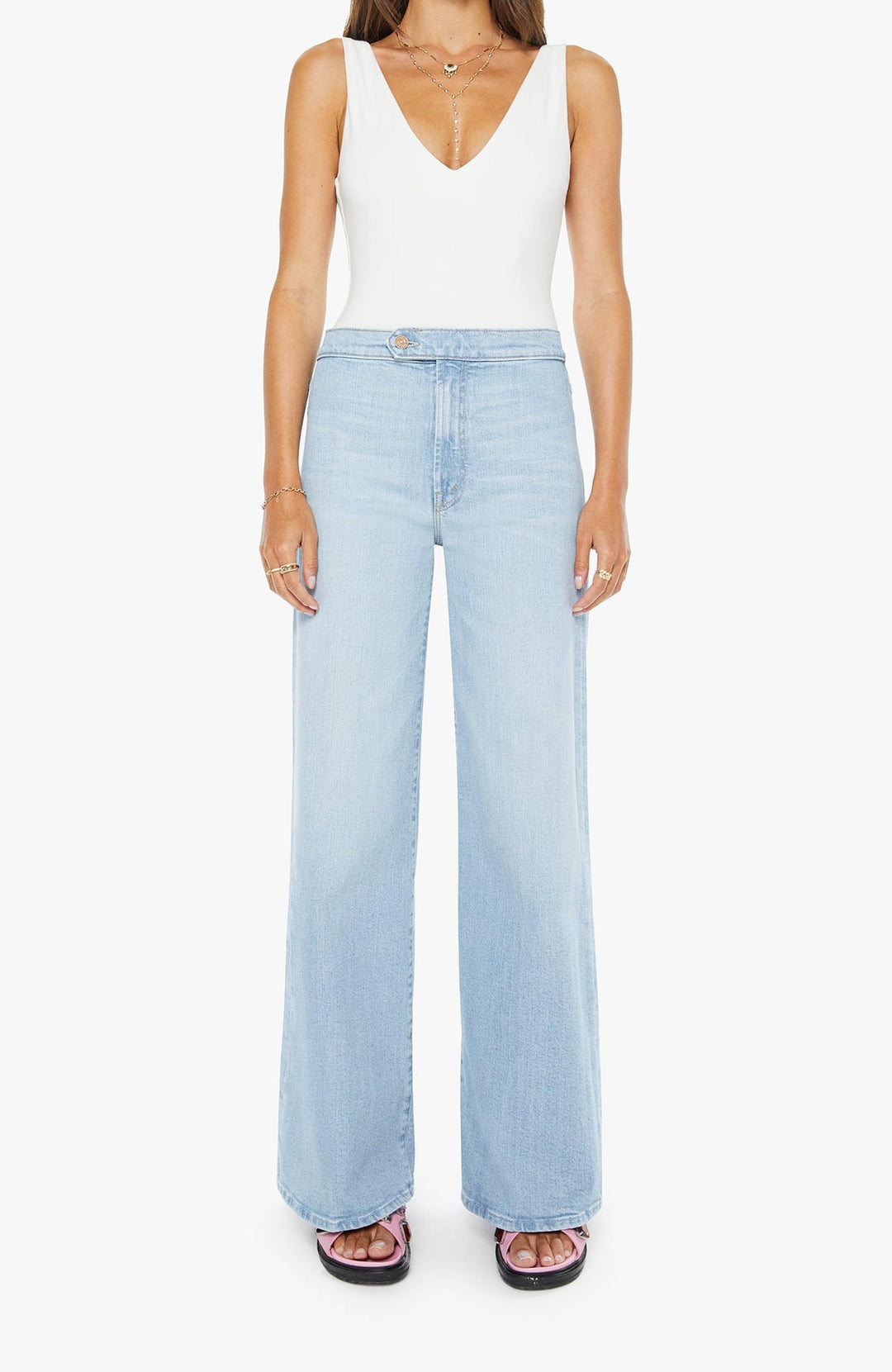 mother wide leg light wash denim