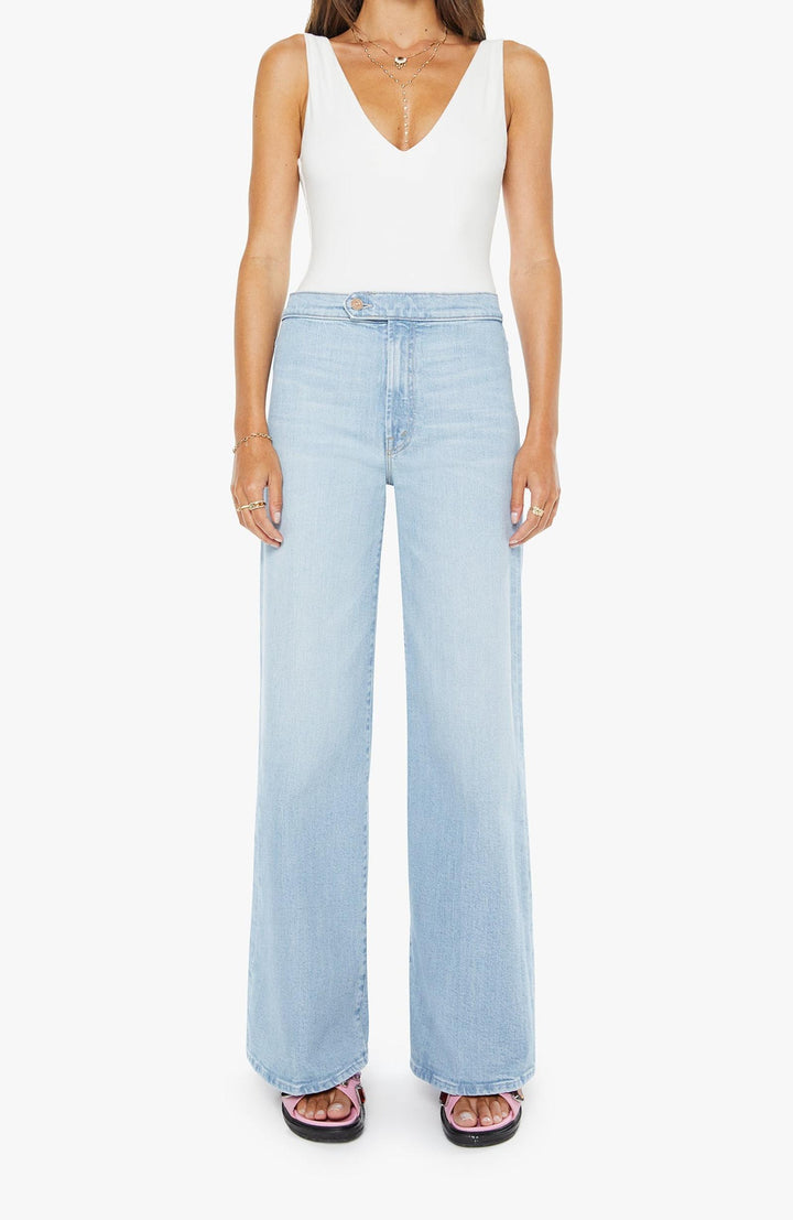 mother wide leg light wash denim