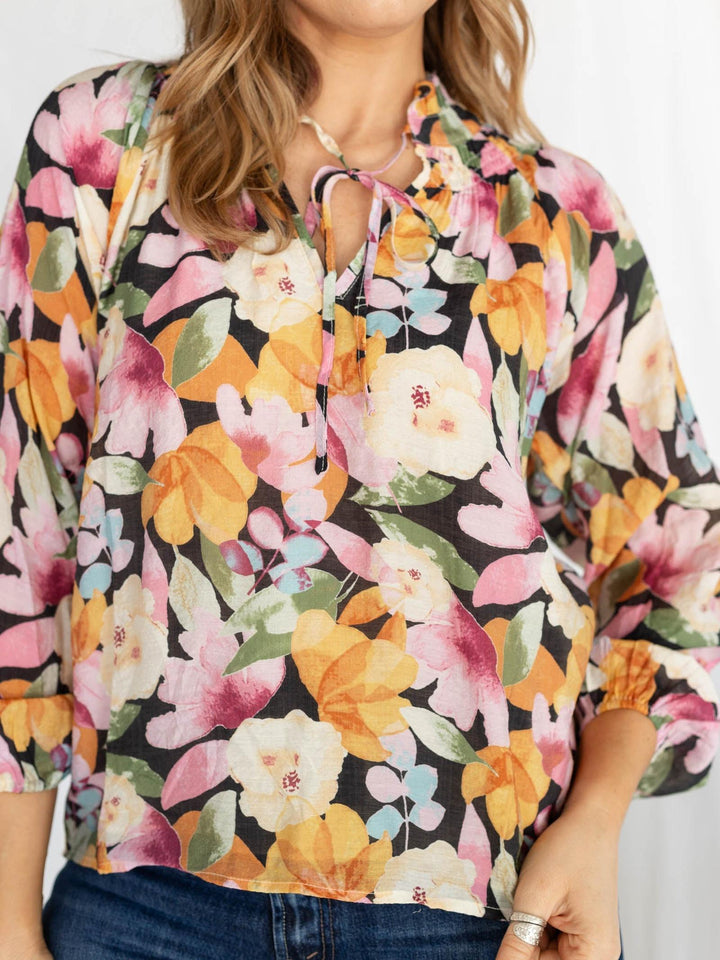 floral tie neck blouse