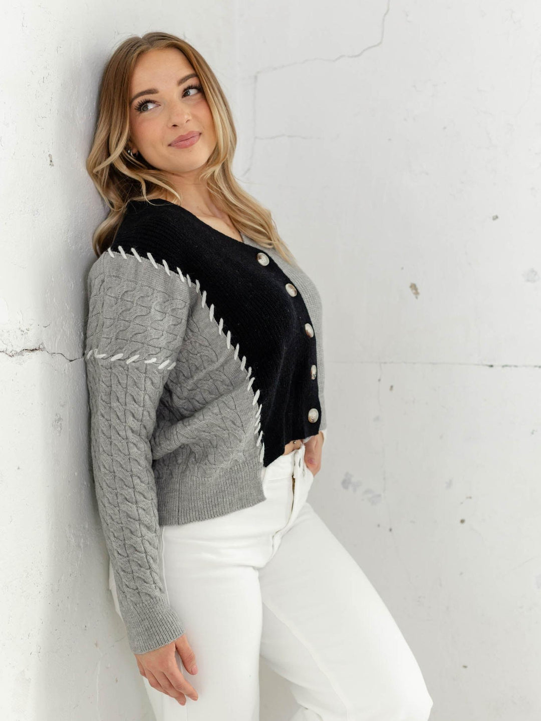 patchwork v neck cardigan