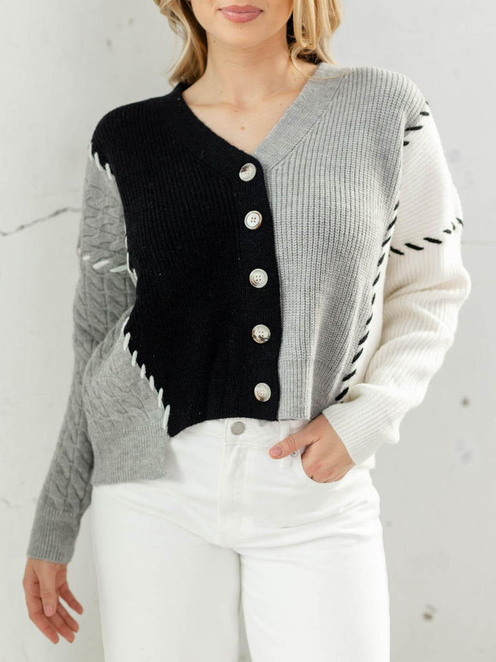 patchwork v neck cardigan