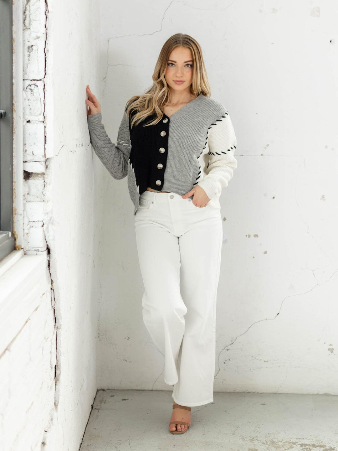 patchwork v neck cardigan