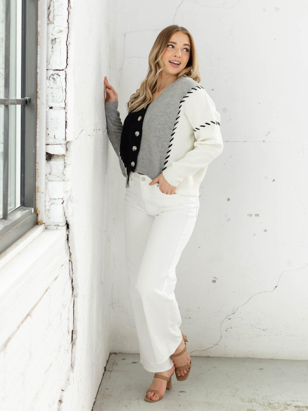 patchwork v neck cardigan