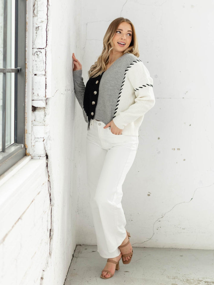 patchwork v neck cardigan