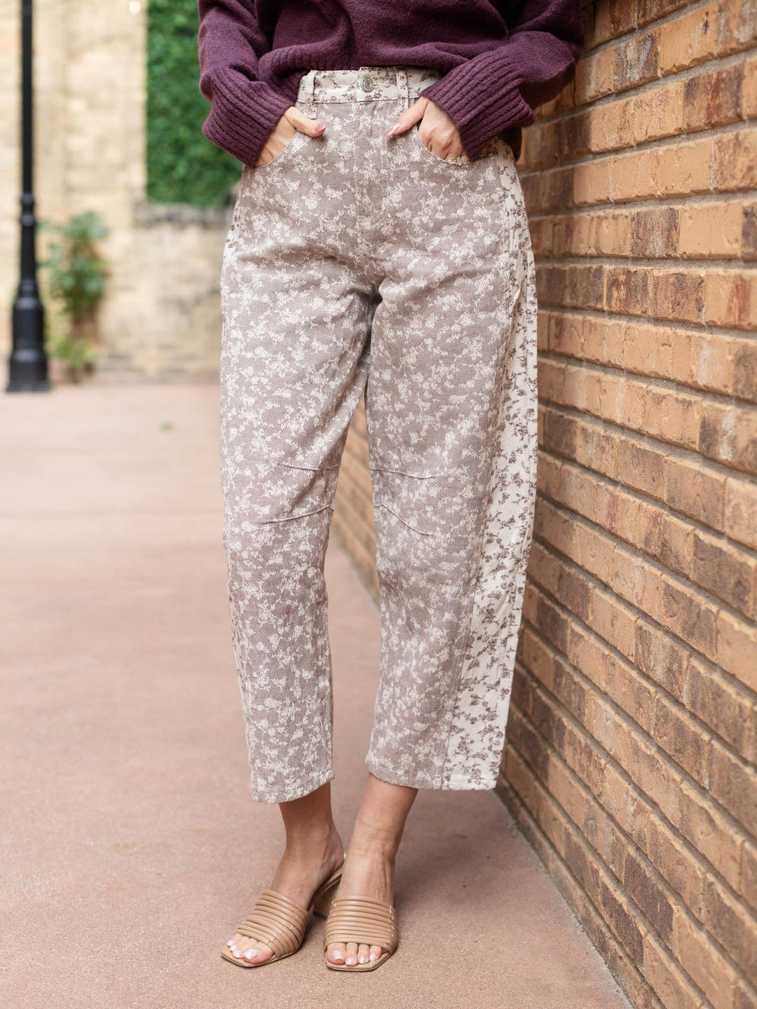 Mystree Jacquard Dusty Floral Barrel Pant