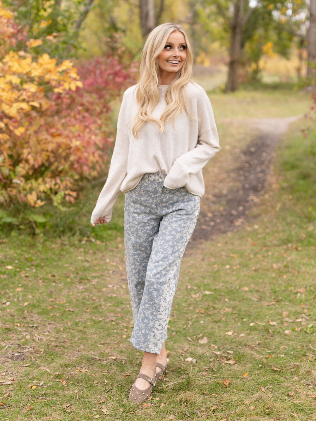 Mystree Jacquard Dusty Floral Barrel Pant