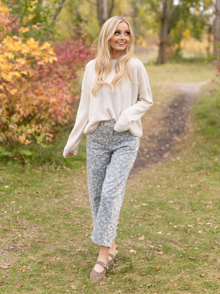 Mystree Jacquard Dusty Floral Barrel Pant