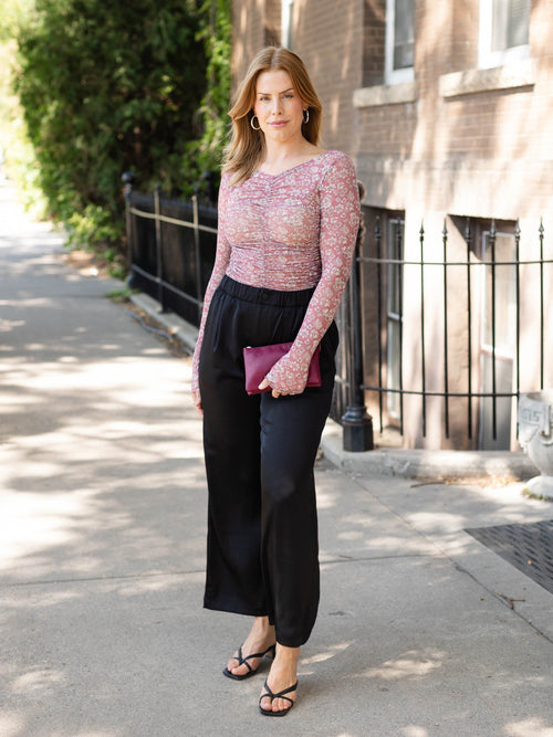 dark pink floral mesh top